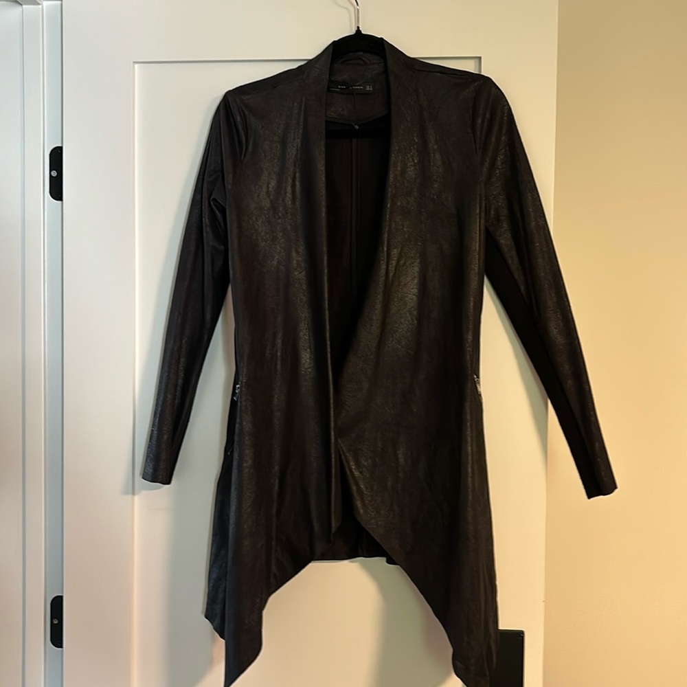 Zara Woman faux-leather cardigan jacket. Small, black, worn once